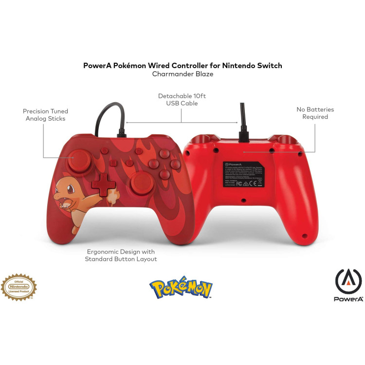 خرید کنترلر سیمی نینتندو سوییچ - طرح Blazing Charmander