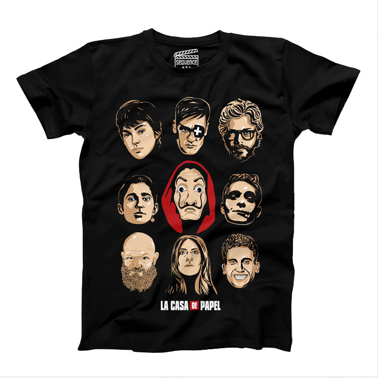 خرید تیشرت ونگارد - طرح Money Heist Characters - سیاه - سایز XXL