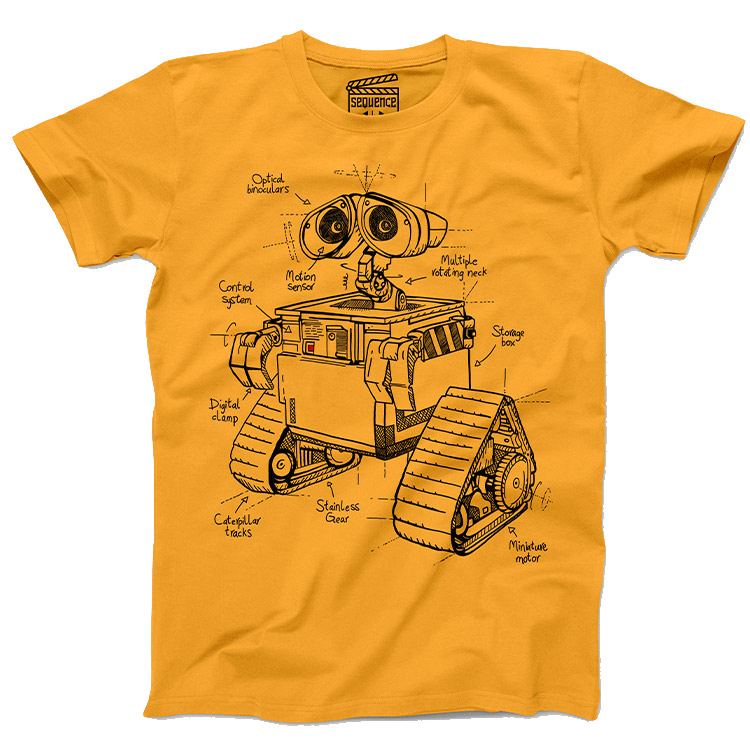 خرید تیشرت ونگارد - طرح Wall-E - زرد - سایز M